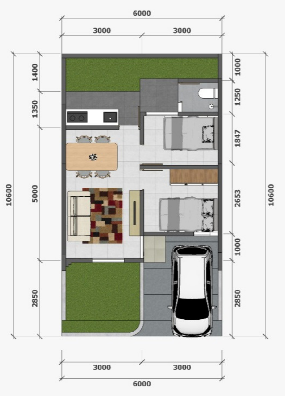 Denah unit Tira Hill Living LT 60 m² LB 30 m²